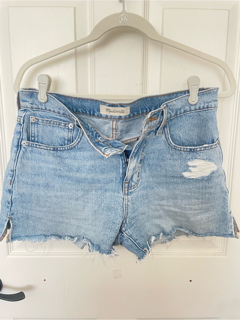 Madewell Light Wash Distressed Denim Cutoff Shorts